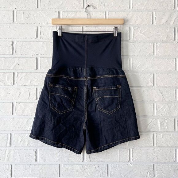 Liz Lange Dark Blue Denim Jean over the Bump Shorts S - Picture 2 of 10